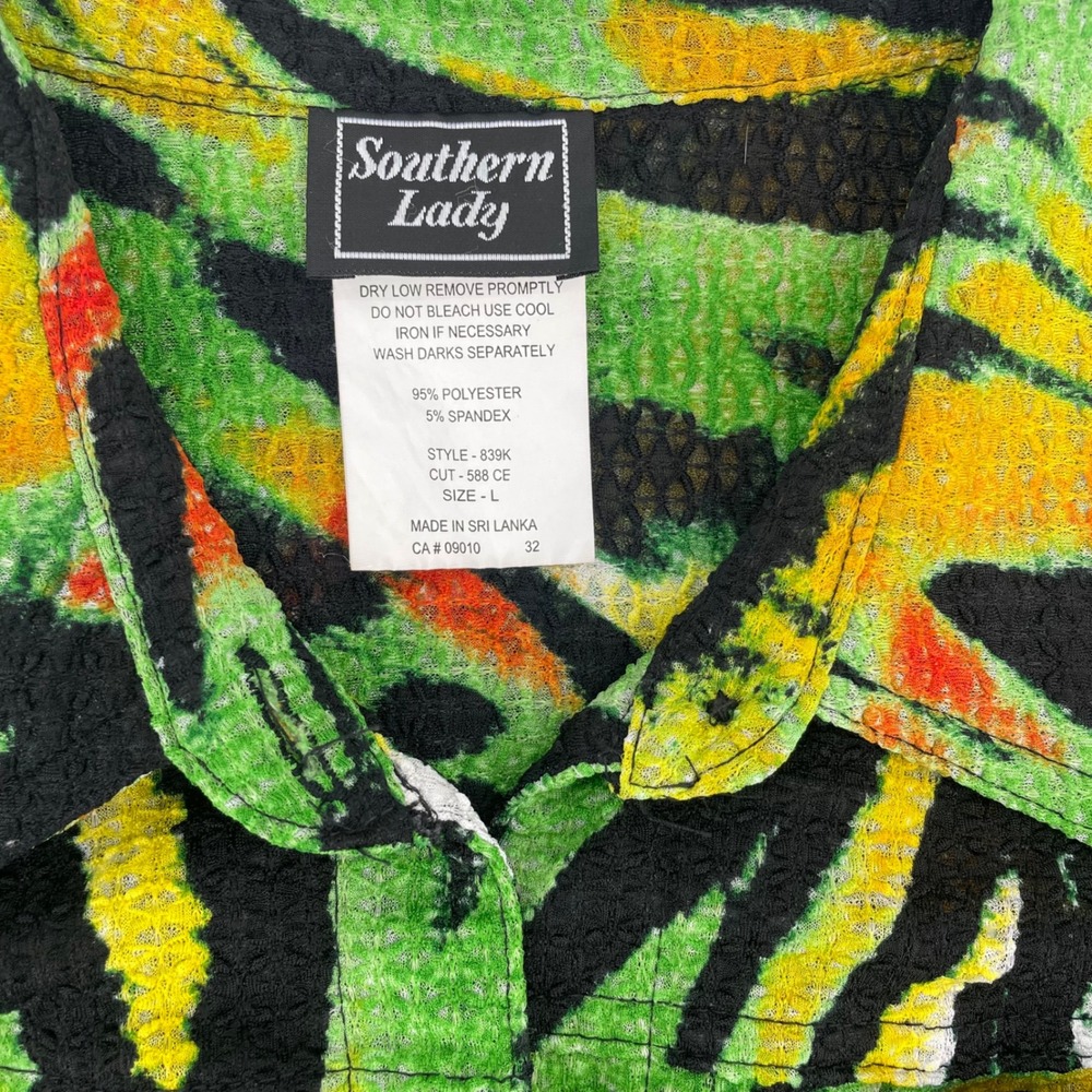 Southern Lady Green Zebra Animal Print Honeycomb  Button Up Jacket Size L - Picture 7 of 10